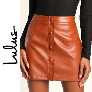 Most Fab Brown Vegan Leather Button-Front Mini Skirt